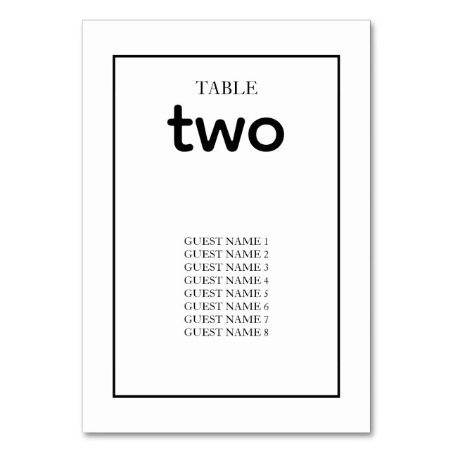 Minimalistische einfache Schwarz-Weiß-Hochzeit Tischnummer (Vorderseite)