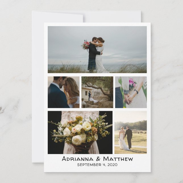 Minimalistische einfache Sechs-Foto-Hochzeit Viele Dankeskarte (Vorderseite)