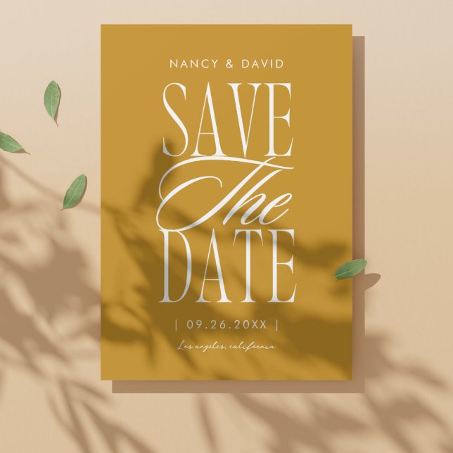 Minimalistische einfache Skript-Senf-Hochzeit Save The Date (Von Creator hochgeladen)
