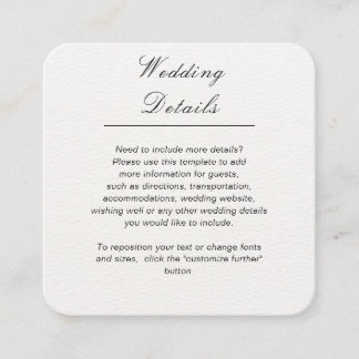 Minimalistische einfache weiße anpassbare Hochzeit Begleitkarte