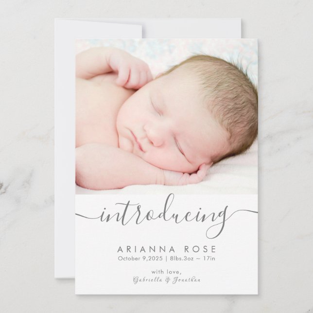 Minimalistische Einführung Baby Foto Birth Ankündigung (Vorderseite)