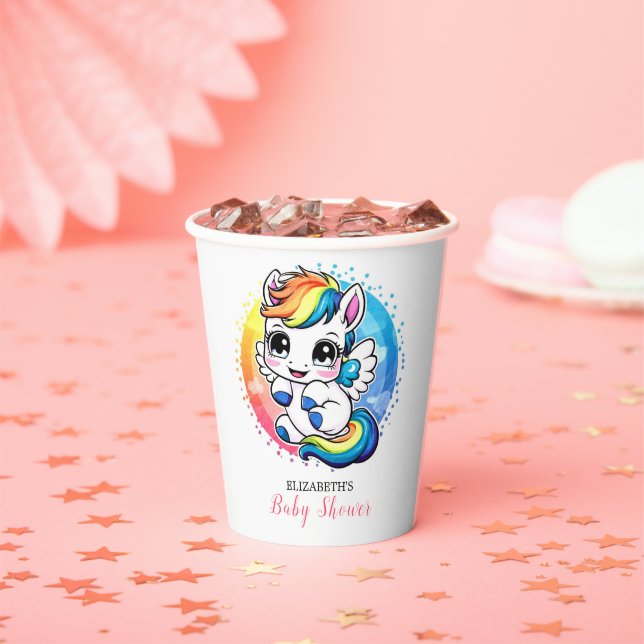 Minimalistische Einhorn-Kinderdusche Pappbecher (Insitu)