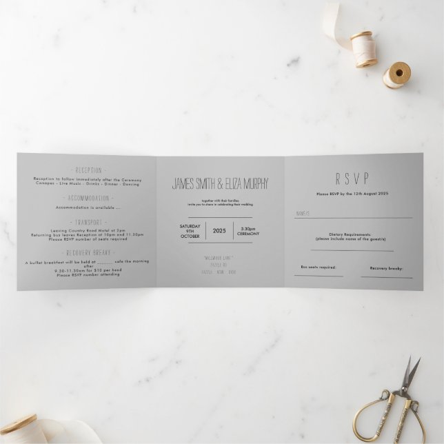 Minimalistische Einladung Dreifach Hochzeit mit Fo (Innenseite)