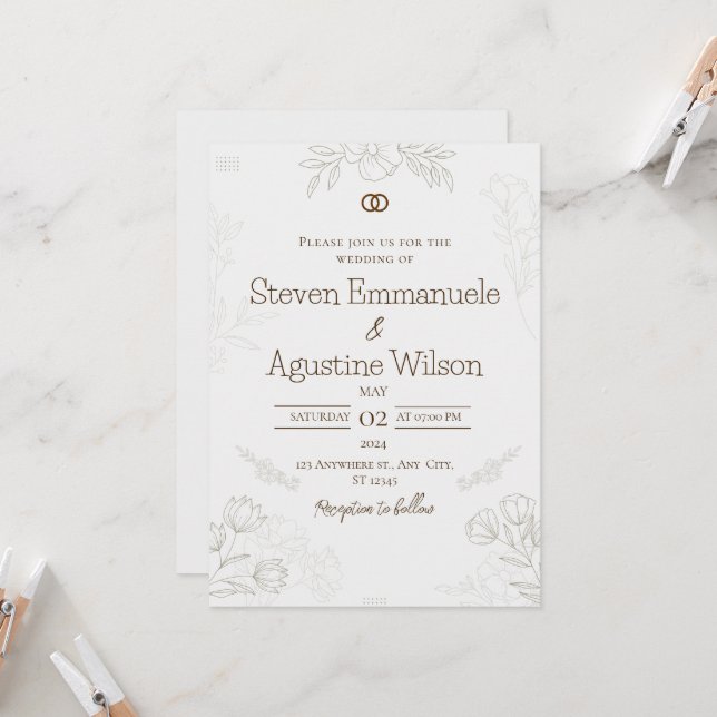 Minimalistische Einladung zur Hochzeit (Vorderseite/Rückseite Beispiel)