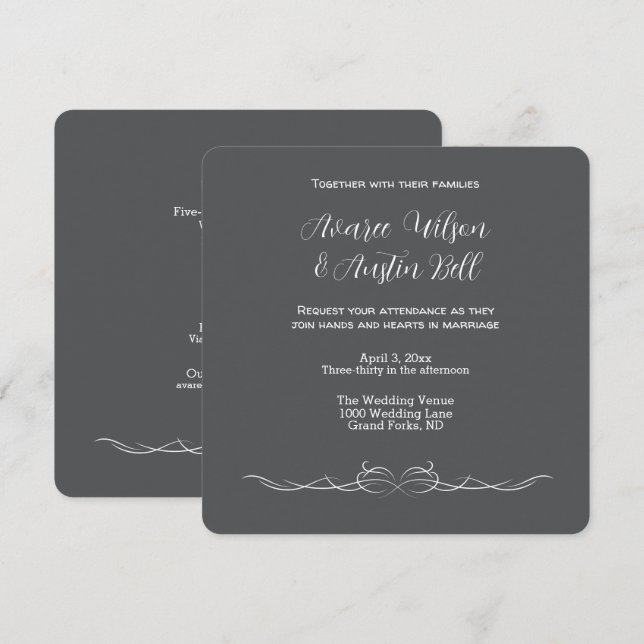Minimalistische Einladung zur Hochzeit in Schwarz  (Vorne/Hinten)