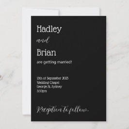 Minimalistische Einladung zur Hochzeit in Schwarz
