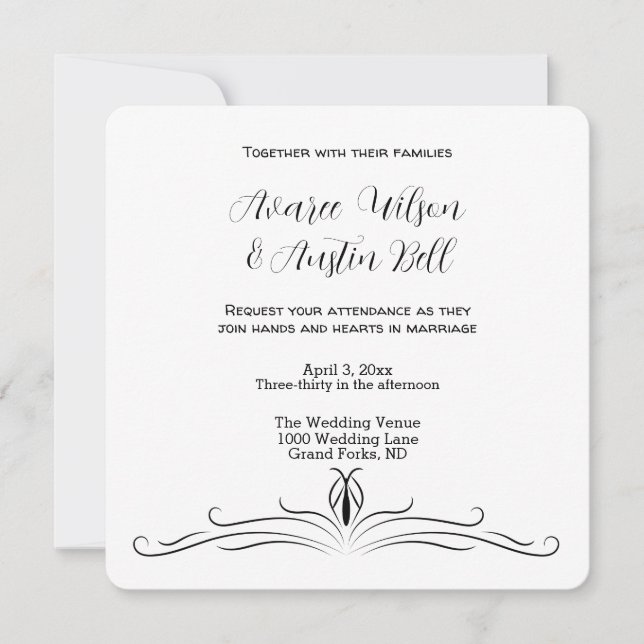 Minimalistische Einladung zur Hochzeit in Schwarz  (Vorderseite)