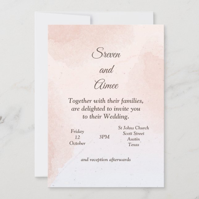 Minimalistische Einladung zur Hochzeit, rosa Marmo (Vorderseite)