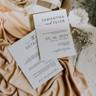 Minimalistische Einladung zur Hochzeit und Detailk