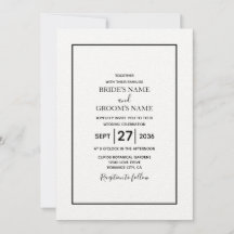 Minimalistische Einladung zur Schwarzweiß-Hochzeit