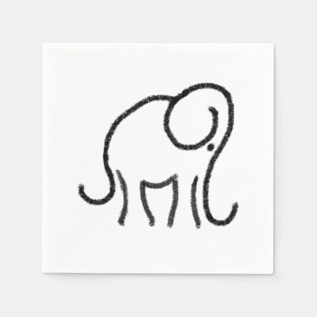 Minimalistische Elefantenschwarz und Weiß Serviette (Vorderseite)