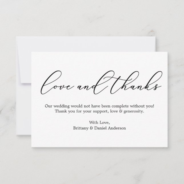 Minimalistische Elegance Liebe und dank Kalligrafi Dankeskarte (Vorderseite)