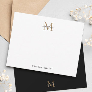 Minimalistische Elegant Basic Black and Gold Monog Mitteilungskarte