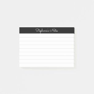 Minimalistische Elegant Black Gray Lined Personali Post-it Klebezettel