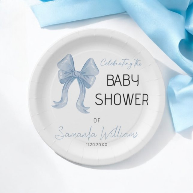 Minimalistische Elegant Blue Bow Boy Baby Dusche Pappteller (Von Creator hochgeladen)