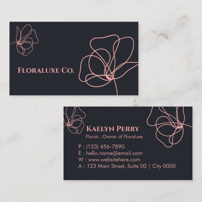 Minimalistische Elegant Bold Deep Charcoal Rose Go Visitenkarte (Vorne/Hinten)