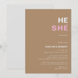 Minimalistische Elegant Brown He or She Gender Rev Einladung