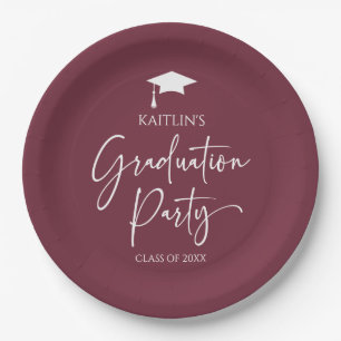Minimalistische Elegant Burgund Graduierungspartei Pappteller