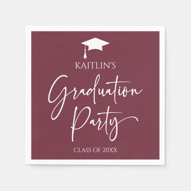 Minimalistische Elegant Burgund Graduierungspartei Serviette (Vorderseite)