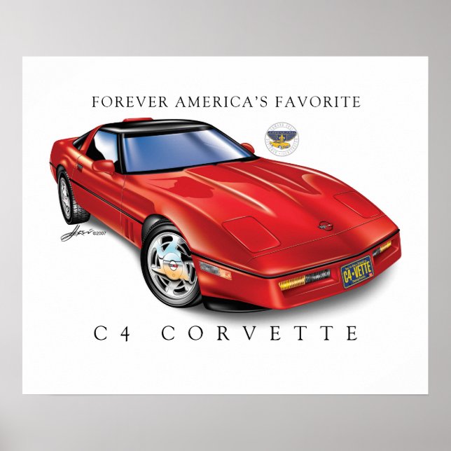 Minimalistische Elegant C4 Red Vette Illustration Poster (Vorne)