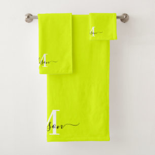 Minimalistische Elegant Chartreuse Gelb Mit Monogr Badhandtuch Set