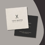 Minimalistische Elegant Dark Beige Scheren Friseur Quadratische Visitenkarte<br><div class="desc">Minimalistische,  anpassbare Visitenkartenvorlage mit heller Papierstruktur und dunkelgrauem Hintergrund und schwarzer Schere. Elegantes Design,  perfekt für Friseur,  Friseur.</div>