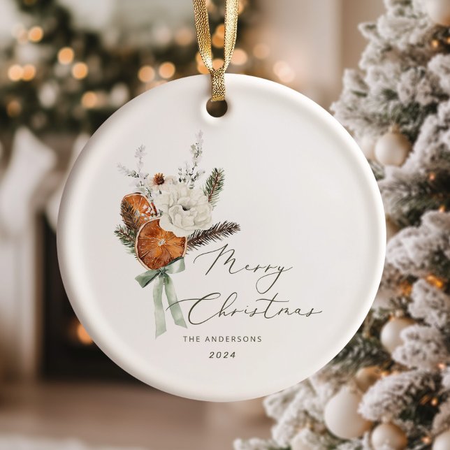 Minimalistische Elegant-Drehbuch Frohe Weihnachten Keramik Ornament (Von Creator hochgeladen)