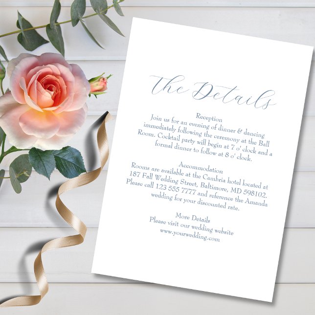 Minimalistische Elegant Dusty Blue Wedding Details Begleitkarte (Von Creator hochgeladen)