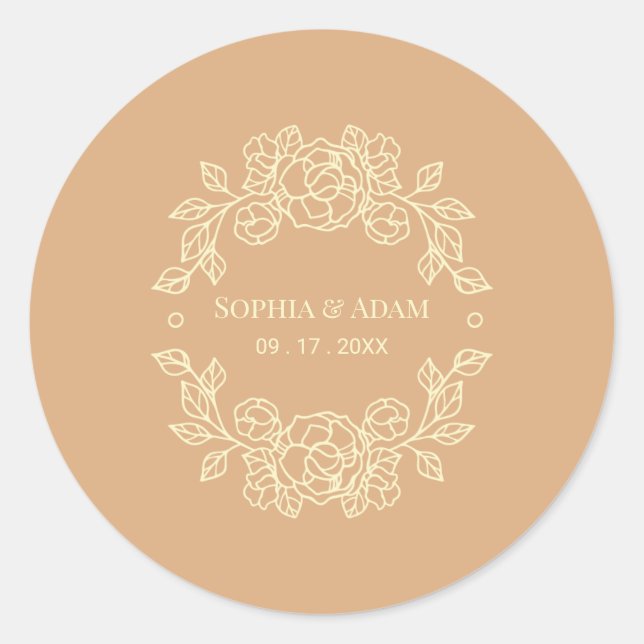 Minimalistische Elegant-Floral Beige Runder Aufkleber (Vorderseite)