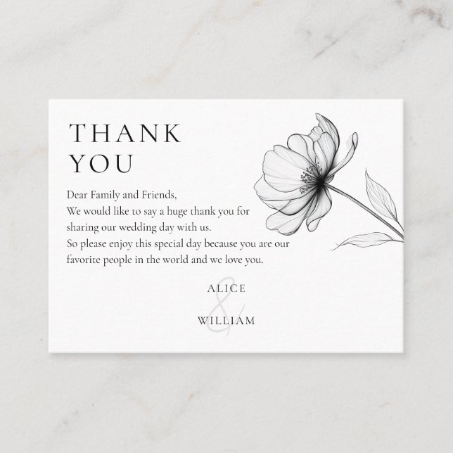 Minimalistische Elegant Floral Wedding Vielen Dank Platzkarte (Vorderseite)