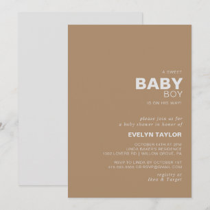 Minimalistische Elegant Formal Brown Baby Boy Dusc Einladung
