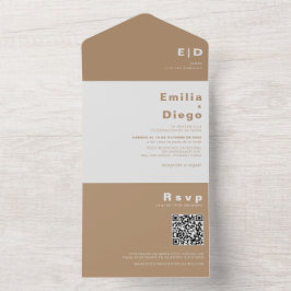 Minimalistische Elegant Formal Brown Boda Wedding  All In One Einladung