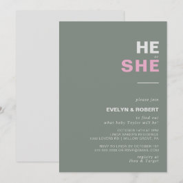 Minimalistische Elegant Green He or She Gender Rev Einladung