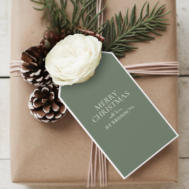 Minimalistische Elegant Green White Frohe Weihnach Geschenkanhänger (Von Creator hochgeladen)