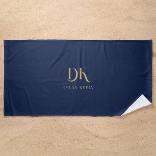 Minimalistische Elegant Monogram Dark Navy Blue St Strandtuch