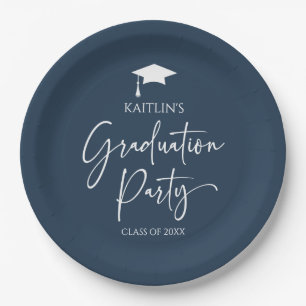 Minimalistische Elegant Navy Blue Graduation Party Pappteller