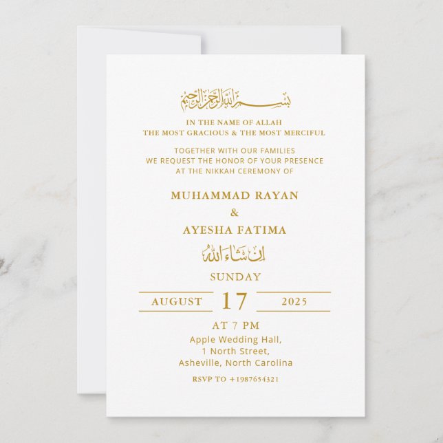 Minimalistische Elegant Nikkah Arabisch Islamische Einladung (Vorderseite)