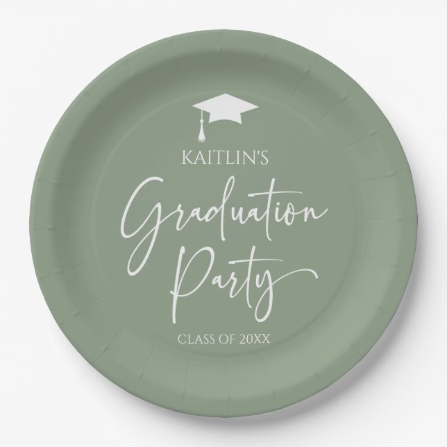 Minimalistische Elegant Sage Green Graduation Part Pappteller (Vorderseite)