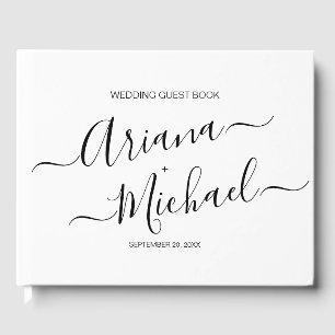 Minimalistische Elegant-Script-Schwarz-Weiß-Hochze Gästebuch