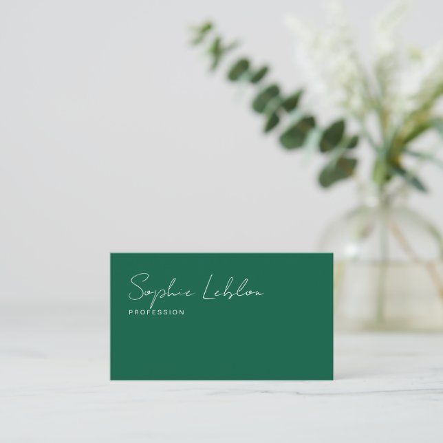 Minimalistische Elegant Signature Jäger grün Visitenkarte (Stehend Vorderseite)