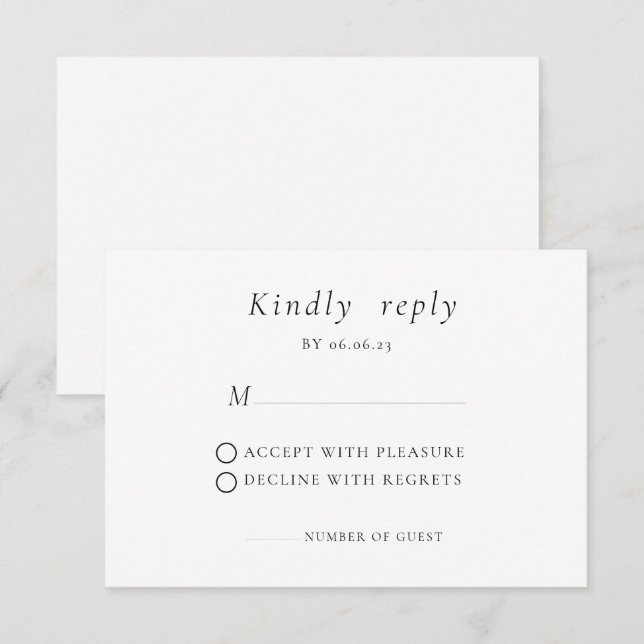Minimalistische Elegant Wedding RSVP Card Karte (Vorne/Hinten)