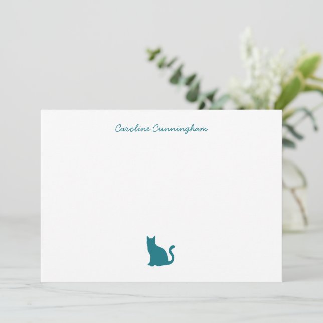 Minimalistische Elegante Aqua Cat Flat Note Card Mitteilungskarte (Stehend Vorderseite)