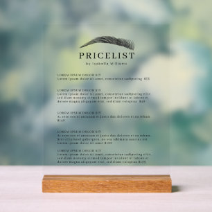 Minimalistische elegante Augenbrauen-Salon-Preisli Acrylschild