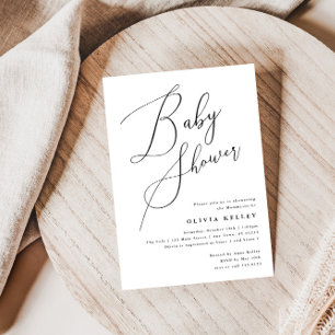 Minimalistische elegante Babydusche Schwarz und We Einladung