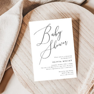 Minimalistische elegante Babydusche Schwarz und We Einladung