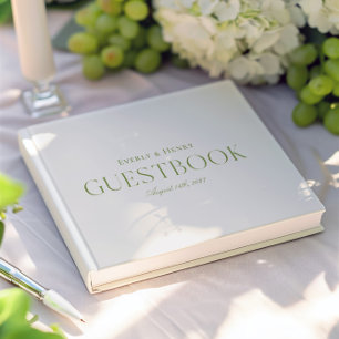 Minimalistische elegante beige und grüne Hochzeit Gästebuch