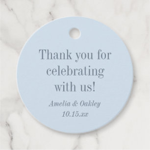 Minimalistische elegante blaue Hochzeit Danke Geschenkanhänger