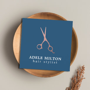 Minimalistische elegante blaue Rose-Gold-Friseurin Quadratische Visitenkarte