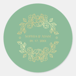 Minimalistische Elegante Blumenjade grün und golde Runder Aufkleber