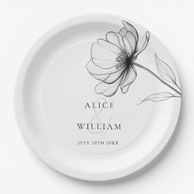 Minimalistische Elegante Blumenreihe Zeichnend Hoc Pappteller (Vorderseite)